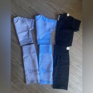 Yoga Outfit Seamless Workout Set High Waist Exercise Shorts/Pants w/Sport jacket